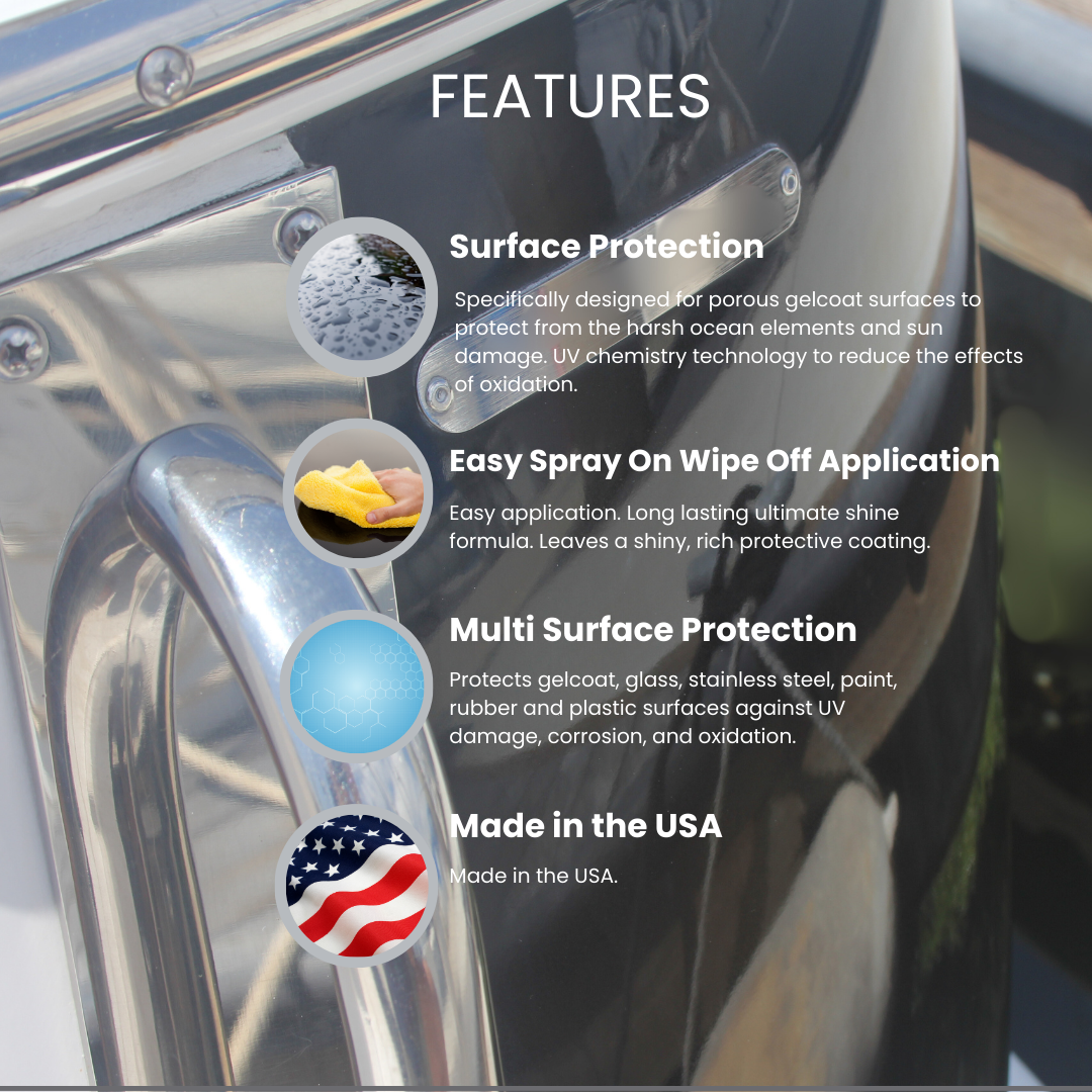 Marine Hybrid Graphene Ceramic Si02 Spray. Protects Surfaces from the Damages of UV, Salt and other Contaminants.